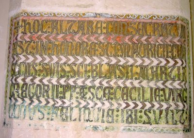 Medieval Text on wall of Pontigny Abbey.